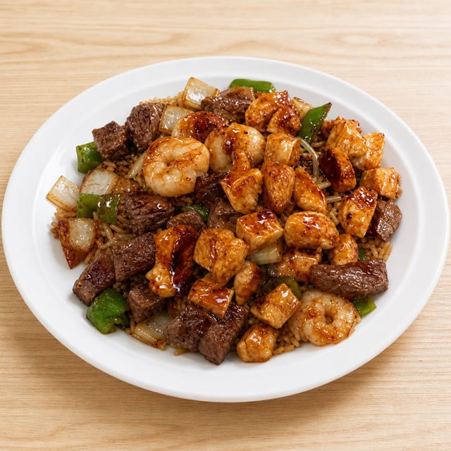 Hibachi Steak, Chicken & Shrimp.