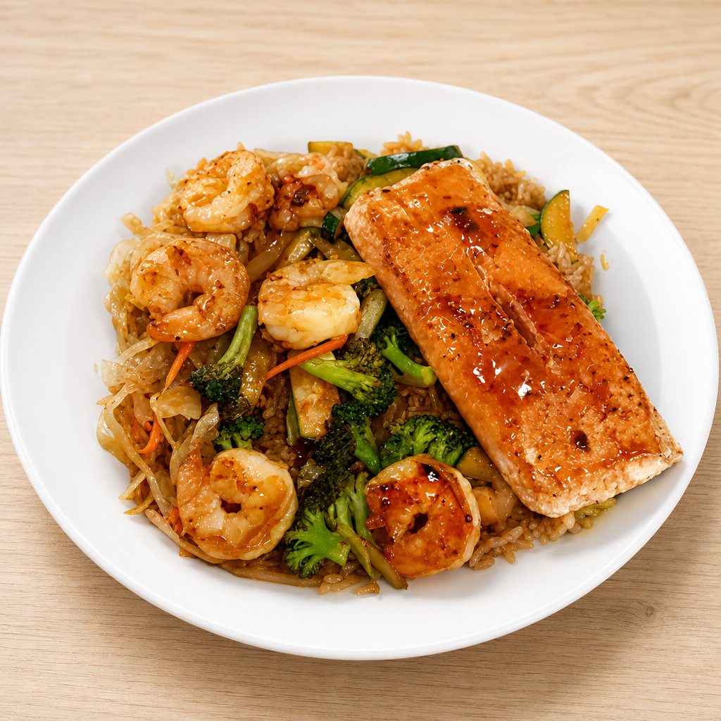 Hibachi Shrimp & Salmon.