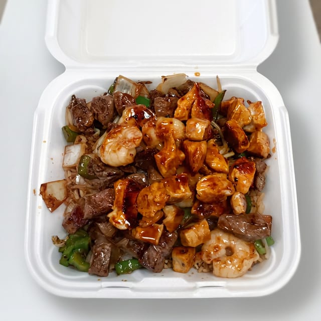 Hibachi Steak, Chicken & Shrimp.