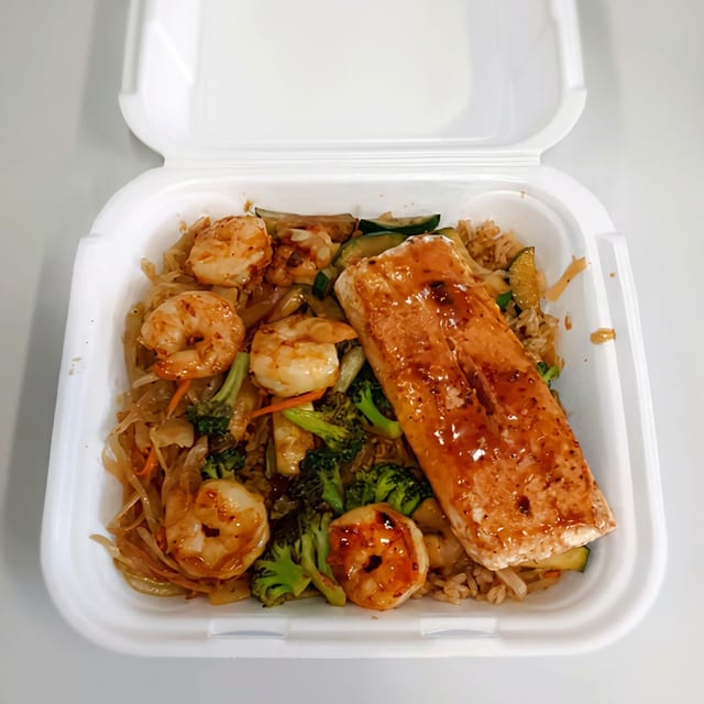Hibachi Shrimp & Salmon.